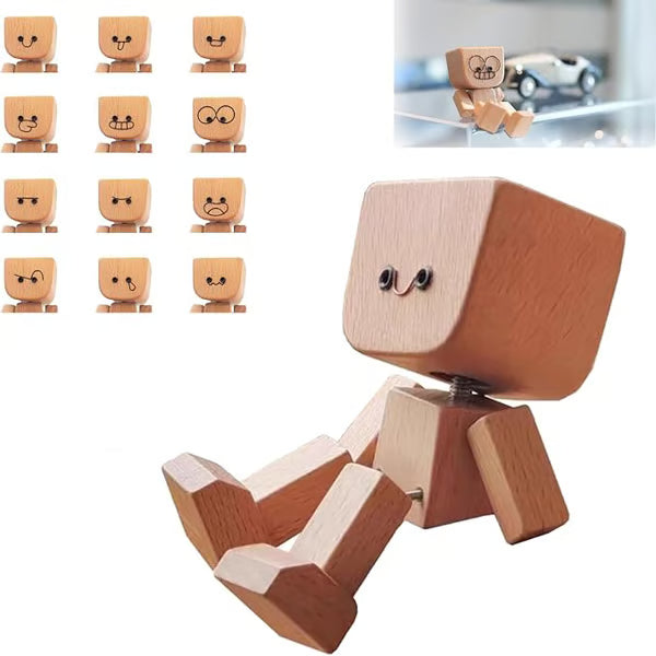 💖Handmade Charming Shaking Wooden Man Figurine with 12PCS Magnetic Expressions