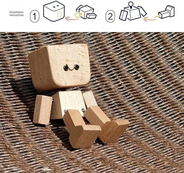 💖Handmade Charming Shaking Wooden Man Figurine with 12PCS Magnetic Expressions