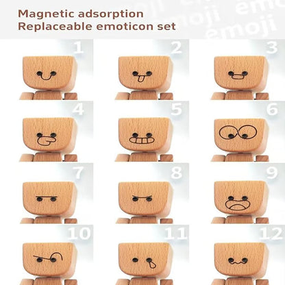 💖Handmade Charming Shaking Wooden Man Figurine with 12PCS Magnetic Expressions